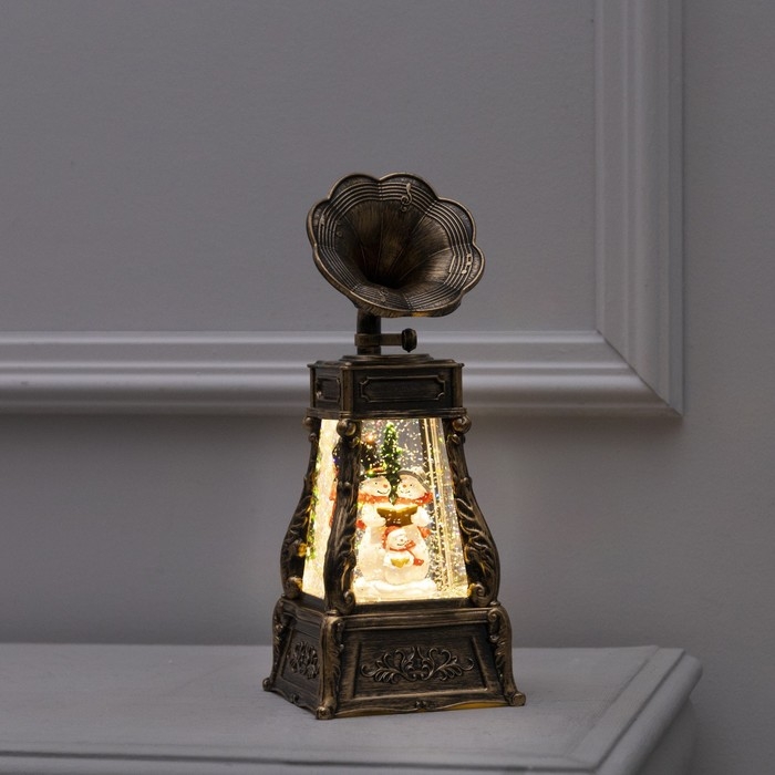 Светодиодная фигура &laquo;Граммофон со снеговиками&raquo; 11 &times; 28 &times; 11 см, пластик, батарейки ААх3 (не в комплекте), USB, свечение тёплое белое