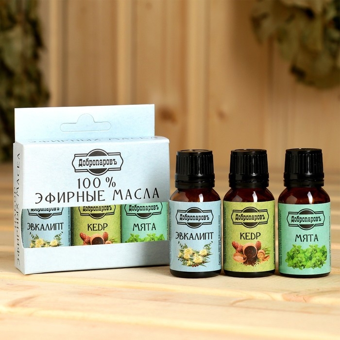 Набор эфирных масел эвкалипт, мята, кедр, Набор эфирных масел эвкалипт, мята, кедр, "Добропаровъ", 3 шт по 17 мл