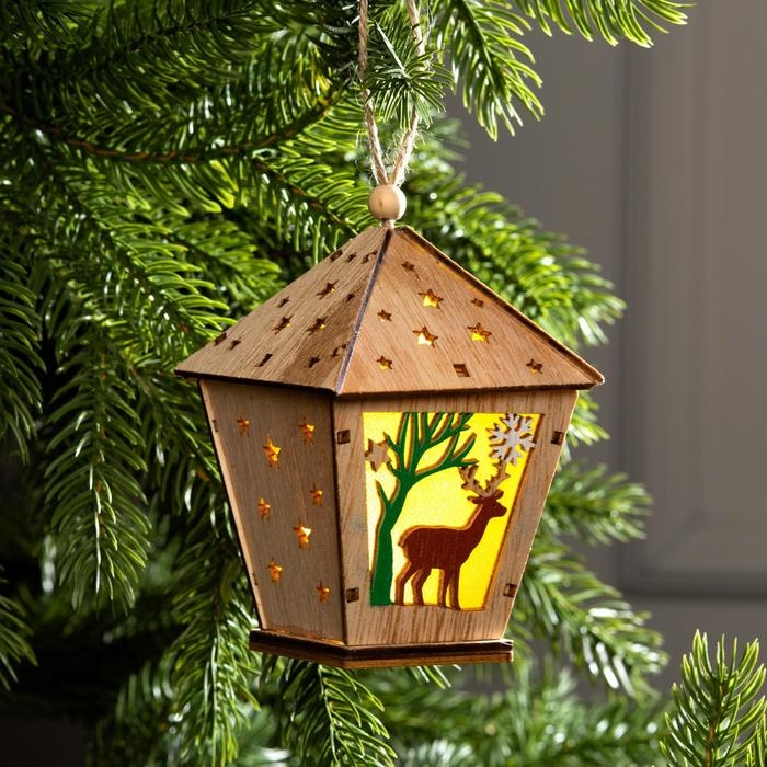 Ёлочная игрушка &laquo;Фонарь с оленем&raquo;, от батареек, свечение тёплое белое