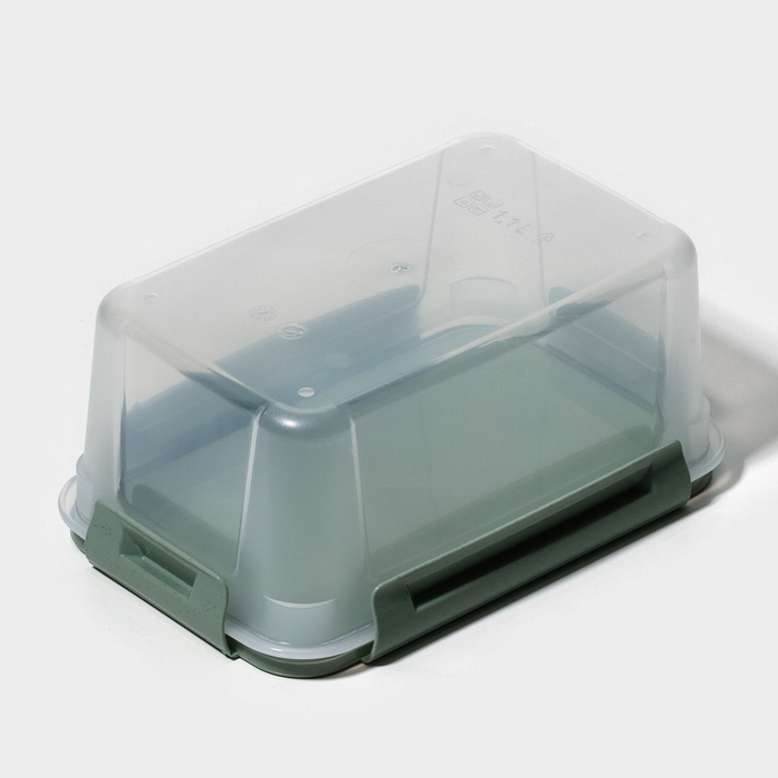 Контейнер пищевой Lock&Ok, 1,1 л, 18,6&times;12,2&times;8,1 см, прозрачный, крышка зелёная