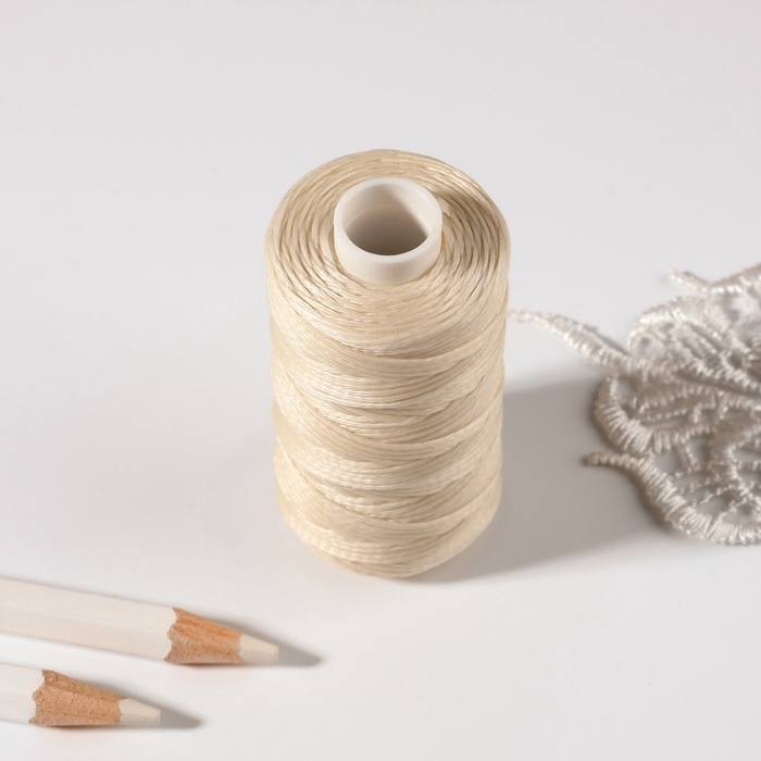 Нитки вощёные, плоские, 210D/16, 1 мм, 50 &plusmn; 2 м, цвет молочный