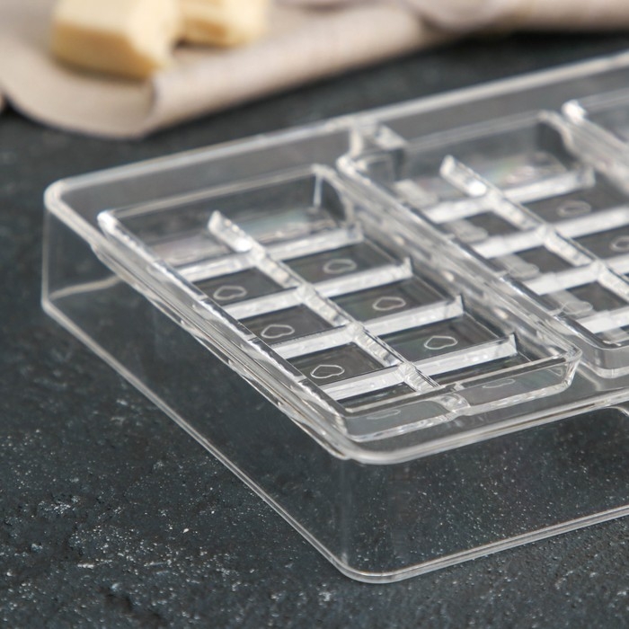 Форма для шоколада «Плитки с сердцами», 20×12×2,5 см, 4 ячейки 8,5×4,2×0,7 см, цвет прозрачный Форма для шоколада «Плитки с сердцами», 20×12×2,5 см, 4 ячейки 8,5×4,2×0,7 см, цвет прозрачный