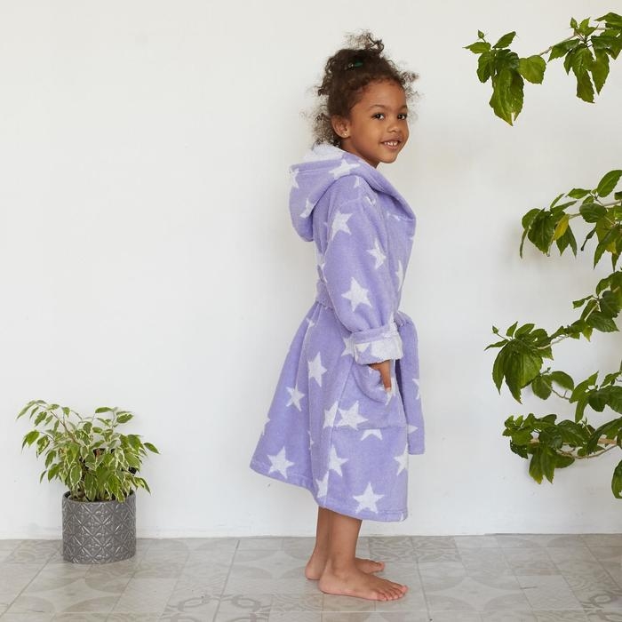 Халат махровый детский Крошка Я &laquo;Звездочки&raquo; размер 32, цвет лаванда, 100% хлопок 360 г/м2