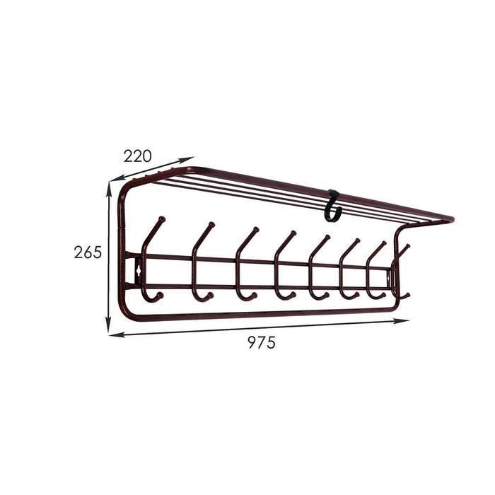 Вешалка настенная с полкой, 8 крючков, 97,5×22×26,5 см, цвет медный антик Вешалка настенная с полкой, 8 крючков, 97,5×22×26,5 см, цвет медный антик