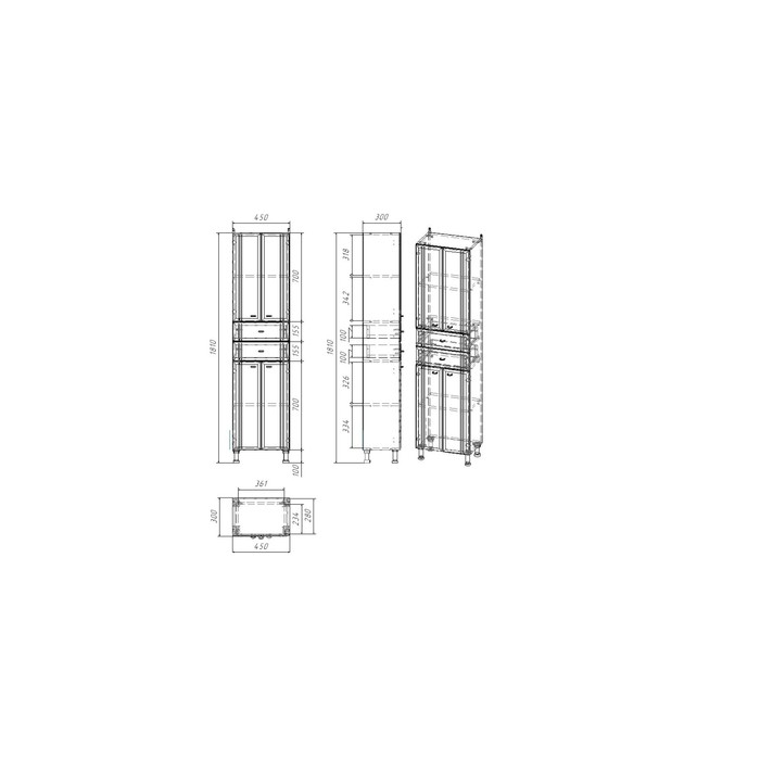 Пенал на ножках для ванной комнаты "Тура 45", 45 х 30 х 181 см