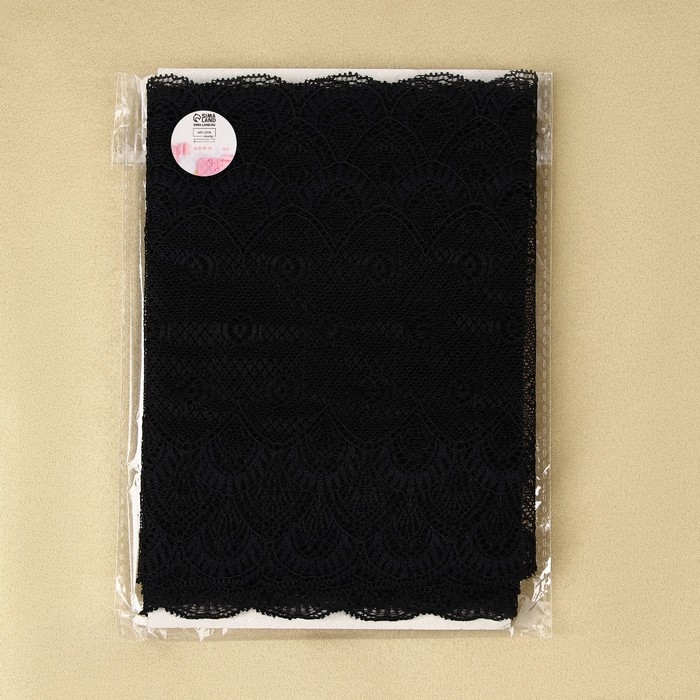 Кружевная эластичная ткань, 190 мм &times; 2,7 &plusmn; 0,5 м, цвет чёрный