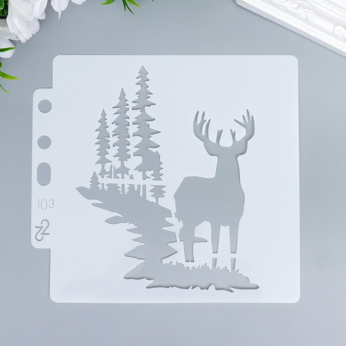 Трафарет пластик Трафарет пластик "Олень в сосновом лесу" 13х14 см