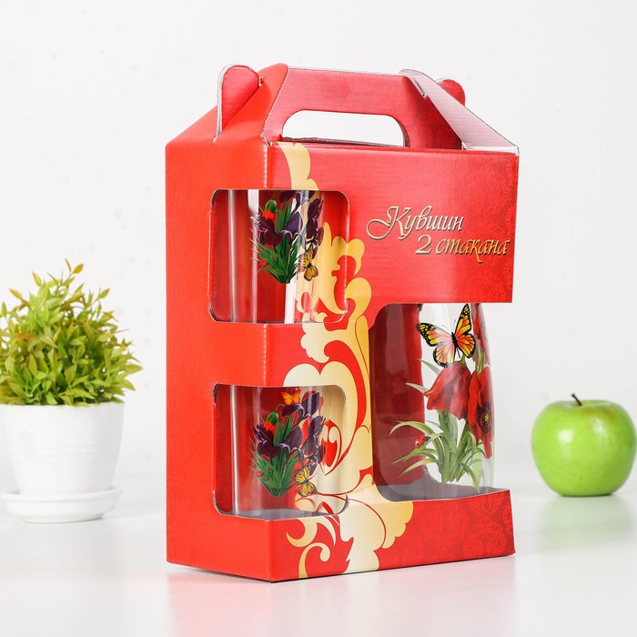 Набор питьевой &laquo;Букеты&raquo;, 3 предмета: кувшин 1,7 л, стаканы 230 мл, 2 шт, рисунок МИКС