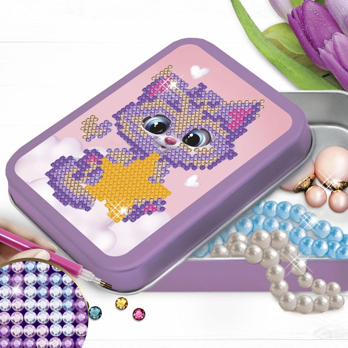 Алмазная вышивка на шкатулке &laquo;Котёнок со звездой&raquo;, 8,5 х 11 см. Набор для творчества