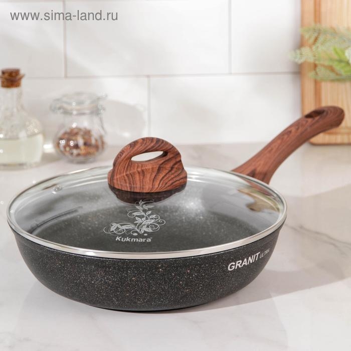 Сковорода Granit ultra original, d=24 см, пластиковая ручка, стеклянная крышка, антипригарное покрытие, цвет чёрный Сковорода Granit ultra original, d=24 см, пластиковая ручка, стеклянная крышка, антипригарное покрытие, цвет чёрный