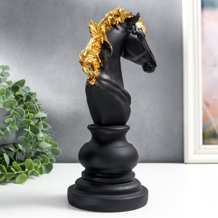 Сувенир полистоун "Шахматная фигура - Конь" чёрный с золотом МИКС 27х11,4х14,2 см