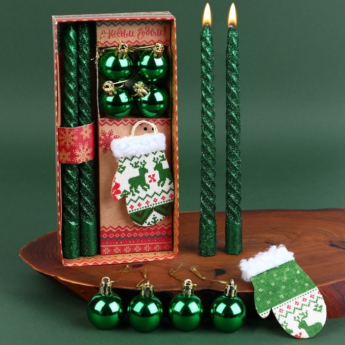 Новогодние витые свечи с декором &laquo;С Новым годом!&raquo;, на Новый Год, набор