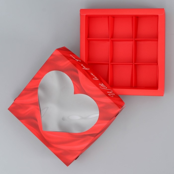 Коробка для конфет, кондитерская упаковка, 9 ячеек, &laquo;Любовь&raquo;, 14.7 х 14.7 х 3.5 см