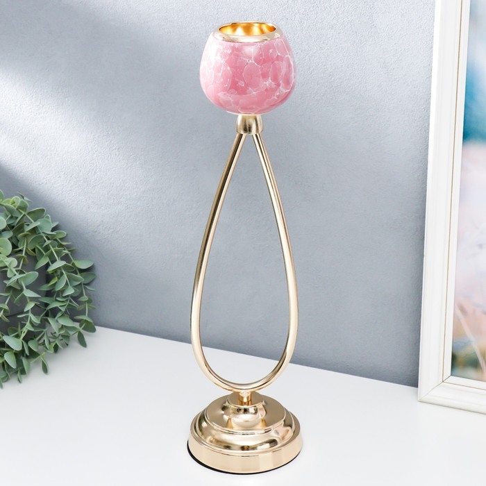 Подсвечник металл, керамика Подсвечник металл, керамика "Нежный бутон" золото с розовым 11,5х11,5х42 см