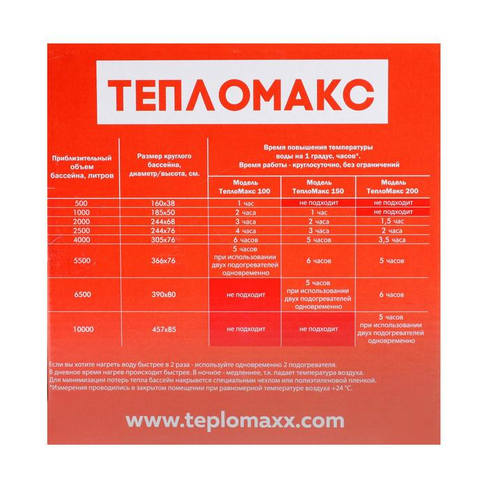 Электроподогреватель Электроподогреватель "ТеплоМакс", для воды в бассейне, 200х53 см