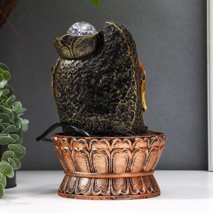 Фонтан настольный от сети, подсветка "Хотей со слитком у горного фонтана" 22,5х15х15 см