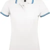 Рубашка поло женская Pasadena Women 200 с контрастной отделкой белая с голубым, размер XL