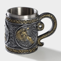 Кружка из нержавеющей стали «Лев», 400 мл, цвет серебристый Кружка из нержавеющей стали «Лев», 400 мл, цвет серебристый
