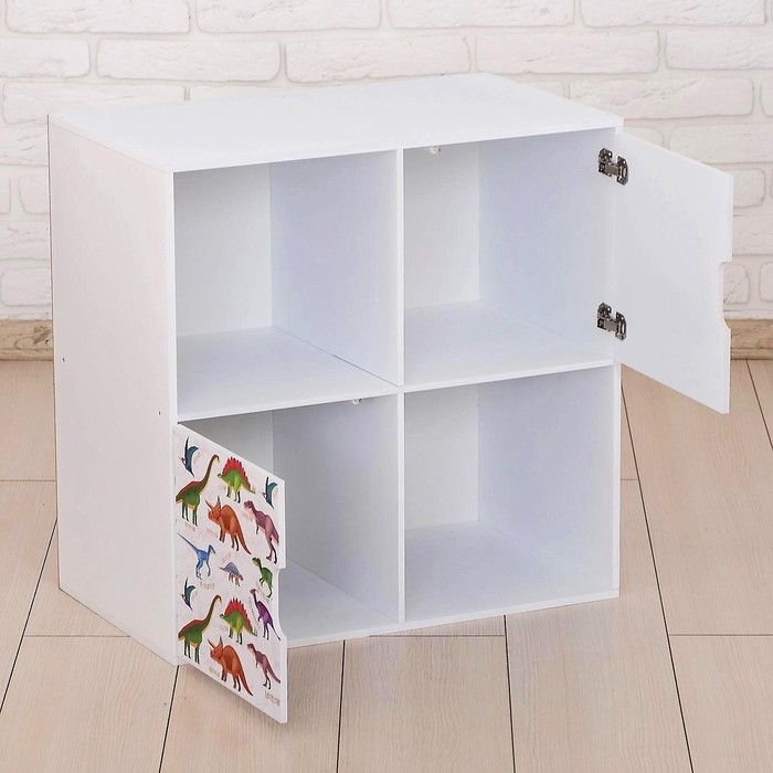 Стеллаж с дверцами &laquo;Динозавры&raquo;, 60 &times; 60 см, цвет белый