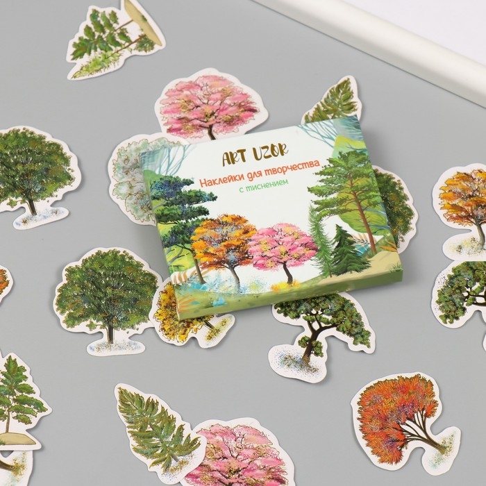 Наклейки для творчества Наклейки для творчества "Деревья" тиснение золото набор 48 шт 9х7х0,8 см