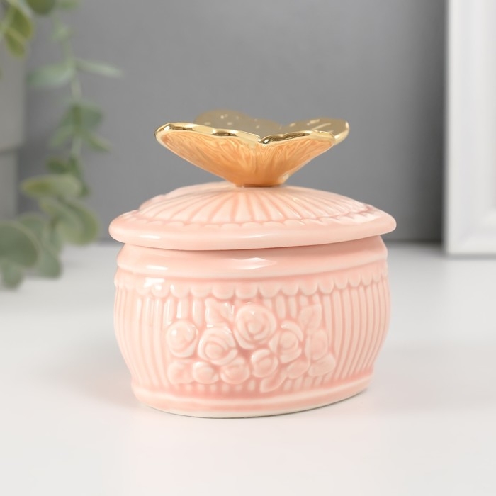 Шкатулка керамика Шкатулка керамика "Бабочка прованс" розовая 8,5х9,3х8,5 см