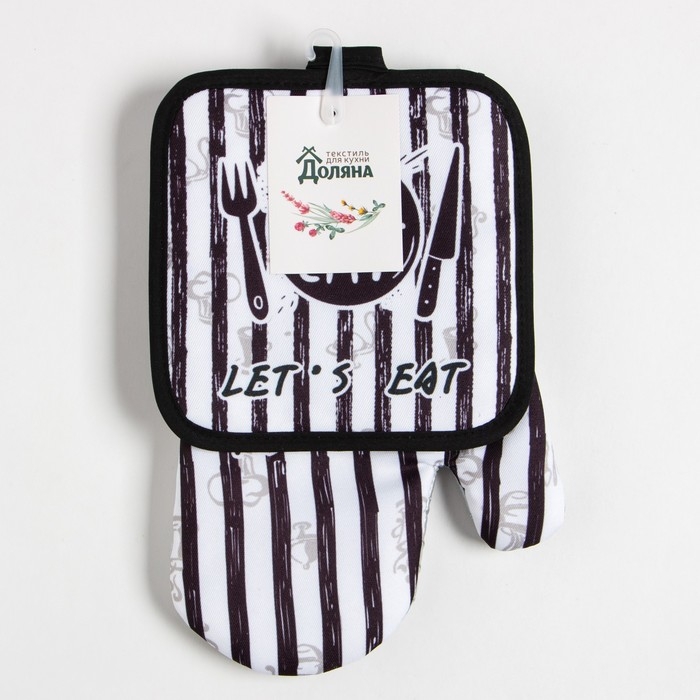 Кухонный набор Доляна Кухонный набор Доляна "Eat" прихватка 17х17 см, варежка 25х16 см, 100% п/э