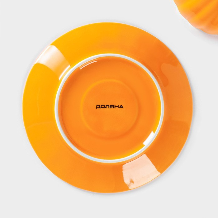 Чайная пара фарфоровая Доляна &laquo;Вивьен&raquo;, 2 предмета: чашка 200 мл, блюдце d=15 см, цвет оранжевый