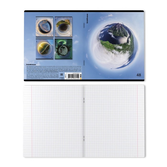 Тетрадь 48 листов в клетку, ErichKrause Тетрадь 48 листов в клетку, ErichKrause "Фишай", обложка мелованный картон, матовая ламинация, блок офсет 100% белизна, МИКС