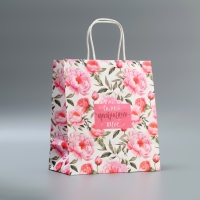 Пакет подарочный крафтовый, упаковка, &laquo;Самого прекрасного&raquo;, цветы, 22 х 25 х 12