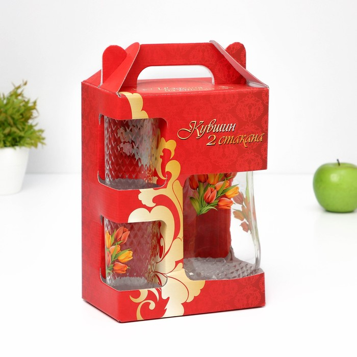 Набор питьевой &laquo;Букеты&raquo;, 3 предмета: кувшин 1,7 л, стаканы 230 мл, 2 шт, рисунок МИКС