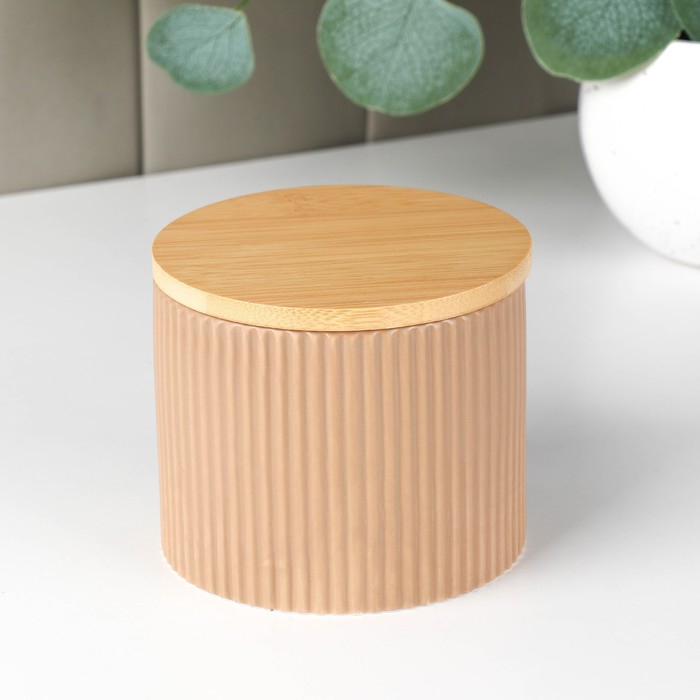 Банка для хранения сыпучих продуктов &laquo;Дымка&raquo;, 0,85 мл, 12&times;10 см, с бамбуковой крышкой, керамическая, цвет бежевый