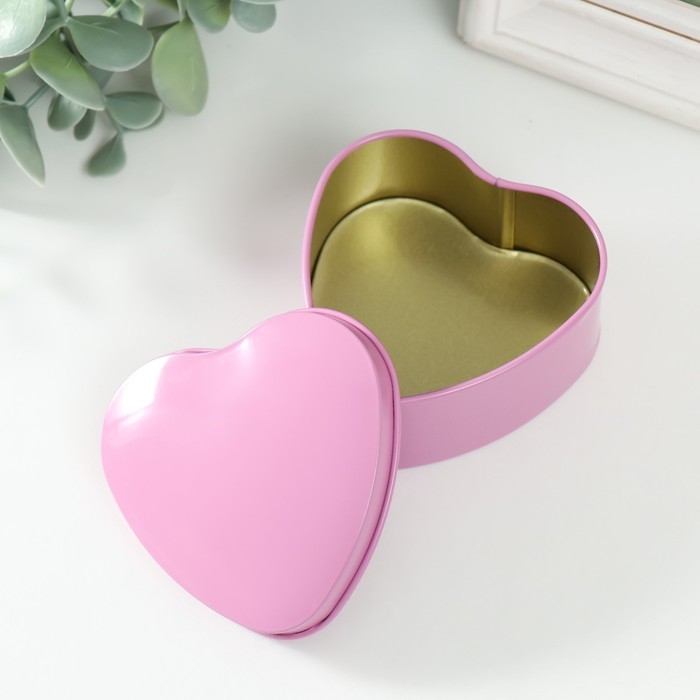 Шкатулка металл под свечу "Сердце. Глянец" розовый 7х7х3,5 см