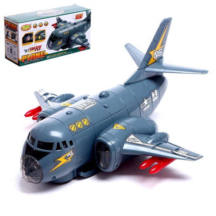 Самолет «Транспортный», работает от батареек, световые и звуковые эффекты, цвет серый Самолет «Транспортный», работает от батареек, световые и звуковые эффекты, цвет серый