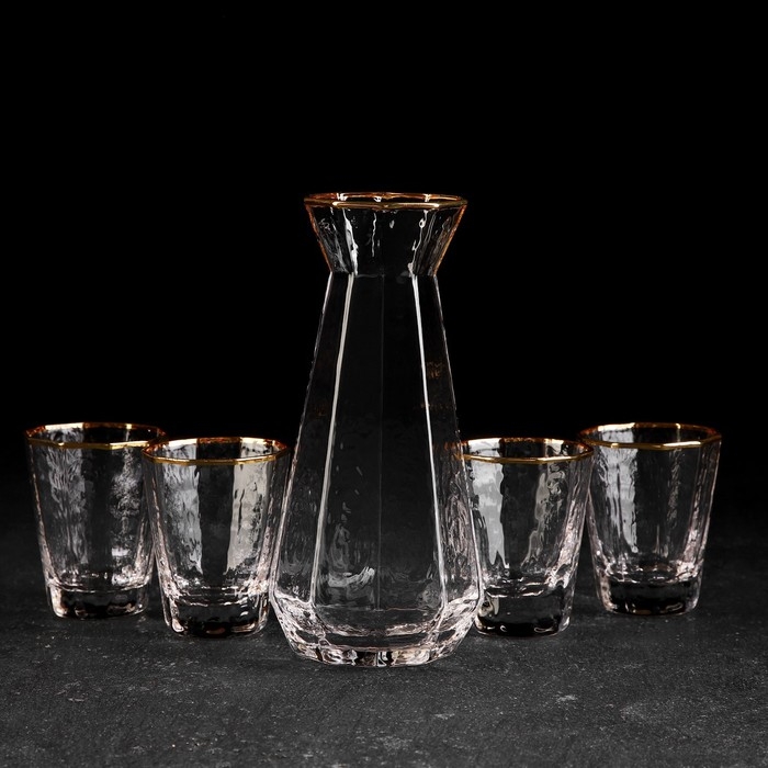 Набор для напитков из стекла &laquo;Иней. Золото&raquo;, 5 предметов: графин 300 мл, 4 стакана 70 мл