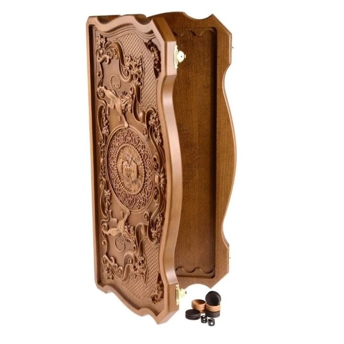 Нарды деревянные большие, резные, настольная игра Нарды деревянные большие, резные, настольная игра "Царь зверей", бук, патина, 60 х 60 см