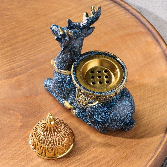 Курильница для благовоний порошковых и конусов Курильница для благовоний порошковых и конусов "Олененок", голубой, 12,5х11,5 см