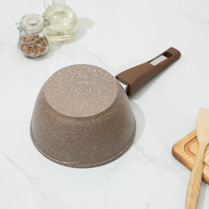 Ковш &laquo;Гранит Brown&raquo;, 1,7 л, съёмная ручка, стеклянная крышка, антипригарное покрытие, цвет коричневый