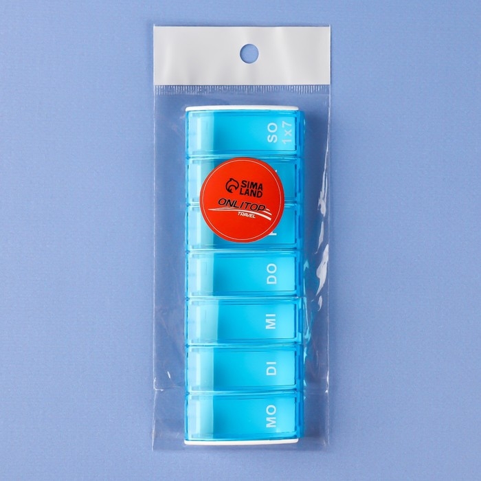 Таблетница &laquo;Неделька&raquo;, немецкие буквы, 7 секций, 13,5 &times; 5 &times; 1,8 см, цвет синий/белый