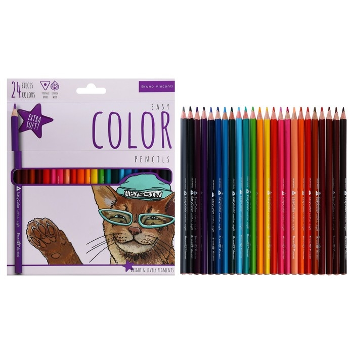 Карандаши 24 цвета BrunoVisconti Easycolor, трёхгранные