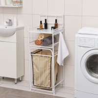 Стеллаж с корзиной для белья 2-х ярусный, 38&times;35&times;105 см, цвет белый