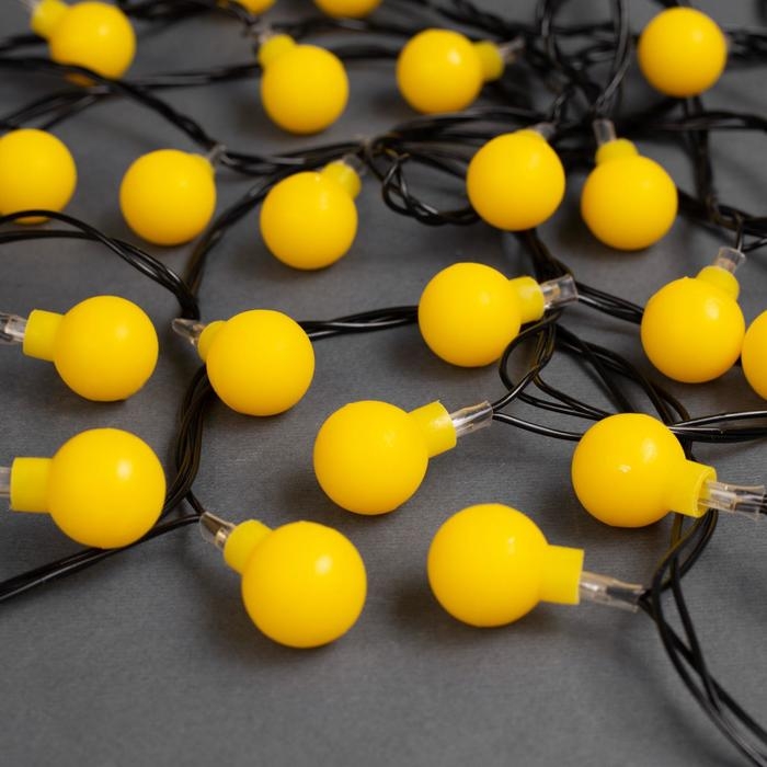 Гирлянда &laquo;Нить&raquo; 5 м с насадками &laquo;Шарики жёлтые&raquo;, IP20, тёмная нить, 30 LED, свечение жёлтое, 8 режимов, 220 В