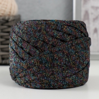 Трикотажная пряжа "Риббон" с люрексом 85м/170&plusmn;5 гр (Черный, люрекс: Радуга)