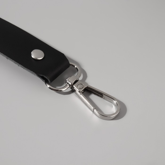 Ручка для сумки из натуральной кожи, регулируемая, с карабинами, 125 ± 2 см × 2,5 см, цвет чёрный/серебряный Ручка для сумки из натуральной кожи, регулируемая, с карабинами, 125 ± 2 см × 2,5 см, цвет чёрный/серебряный