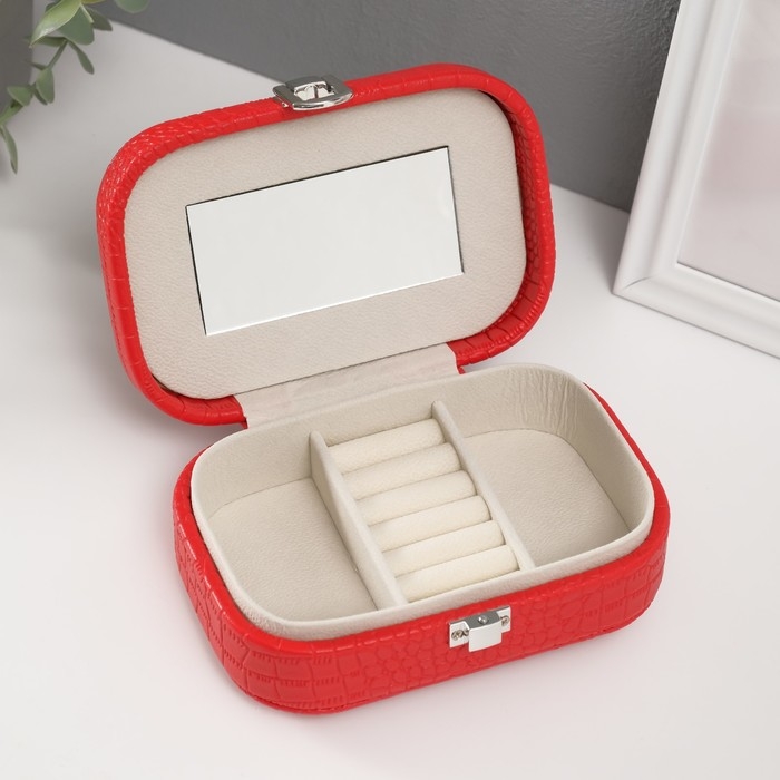 Шкатулка кожзам для украшений Шкатулка кожзам для украшений "Кожа крокодила" красная 15х10,5х5 см