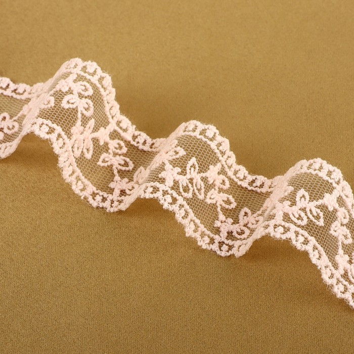 Кружево на сетке, 30 мм &times; 9 &plusmn; 0,5 м, цвет розовый