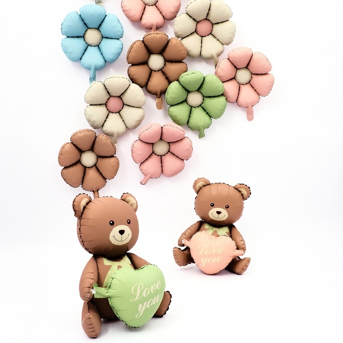 Шар фольгированный 42" &laquo;Медвежонок с зелёным сердцем&raquo;, матовый, цвет шоколадный, под воздух