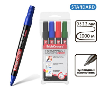 Набор маркеров перманентных 4 цвета, 0.8-2.2 мм, ErichKrause P-200, чернила на спиртовой основе, микс Набор маркеров перманентных 4 цвета, 0.8-2.2 мм, ErichKrause P-200, чернила на спиртовой основе, микс