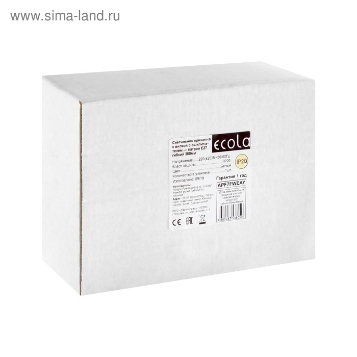 Светильник на прищепке Ecola base, Е27, 220В, 300 мм, выключатель, гибкий, белый Светильник на прищепке Ecola base, Е27, 220В, 300 мм, выключатель, гибкий, белый