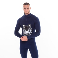 Термобельё мужское НАЧЁС (фуфайка, кальсоны) принт волк, цвет тёмно-синий, размер 54