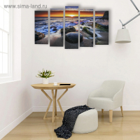 Картина модульная на подрамнике "Закат на берегу" 125х80 см (2-25х63, 2-25х70, 1-25х80)